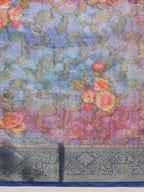 Blue Cotton Digital Print Floral Saree with Unstitched Blouse - Hiral Fashion | Grocsy
