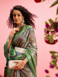 Green Cotton Digital Print Floral Saree with Unstitched Blouse - Hiral Fashion | Grocsy