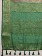 Green Cotton Digital Print Floral Saree with Unstitched Blouse - Hiral Fashion | Grocsy
