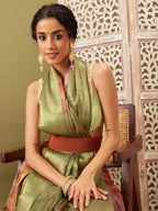 Olive Cotton Digital Print Floral Saree with Unstitched Blouse - Hiral Fashion | Grocsy