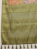 Olive Cotton Digital Print Floral Saree with Unstitched Blouse - Hiral Fashion | Grocsy
