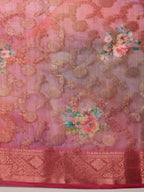 Pink Cotton Digital Print Floral Saree with Unstitched Blouse - Hiral Fashion | Grocsy