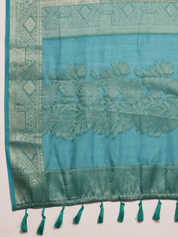 Turquoise Cotton Digital Print Floral Saree with Unstitched Blouse - Hiral Fashion | Grocsy