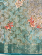 Turquoise Cotton Digital Print Floral Saree with Unstitched Blouse - Hiral Fashion | Grocsy
