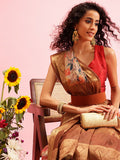 Beige Cotton Digital Print Floral Saree with Unstitched Blouse - Hiral Fashion | Grocsy