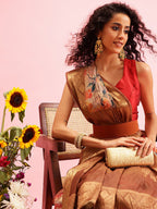 Beige Cotton Digital Print Floral Saree with Unstitched Blouse - Hiral Fashion | Grocsy