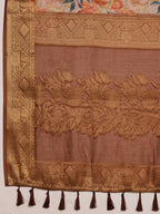 Beige Cotton Digital Print Floral Saree with Unstitched Blouse - Hiral Fashion | Grocsy