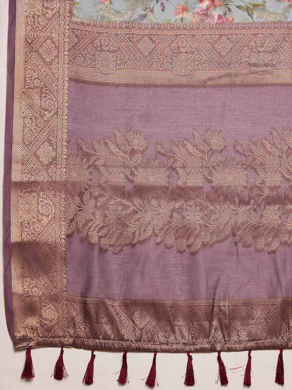 Gray Cotton Digital Print Floral Saree with Unstitched Blouse - Hiral Fashion | Grocsy