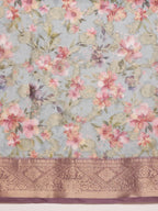 Gray Cotton Digital Print Floral Saree with Unstitched Blouse - Hiral Fashion | Grocsy