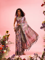 Lavender Cotton Digital Print Floral Saree with Unstitched Blouse - Hiral Fashion | Grocsy