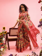 Mustard Cotton Digital Print Floral Saree with Unstitched Blouse - Hiral Fashion | Grocsy