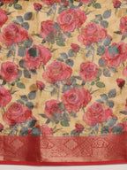 Mustard Cotton Digital Print Floral Saree with Unstitched Blouse - Hiral Fashion | Grocsy