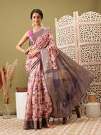 Pink Cotton Digital Print Floral Saree with Unstitched Blouse - Hiral Fashion | Grocsy