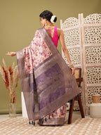 Pink Cotton Digital Print Floral Saree with Unstitched Blouse - Hiral Fashion | Grocsy