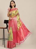 Green Art Silk Printed Polka Dots Saree with Unstitched Blouse - Hiral Fashion | Grocsy