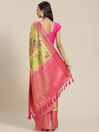 Green Art Silk Printed Polka Dots Saree with Unstitched Blouse - Hiral Fashion | Grocsy