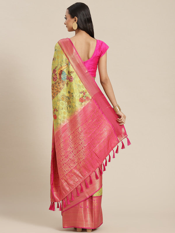 Green Art Silk Printed Polka Dots Saree with Unstitched Blouse - Hiral Fashion | Grocsy