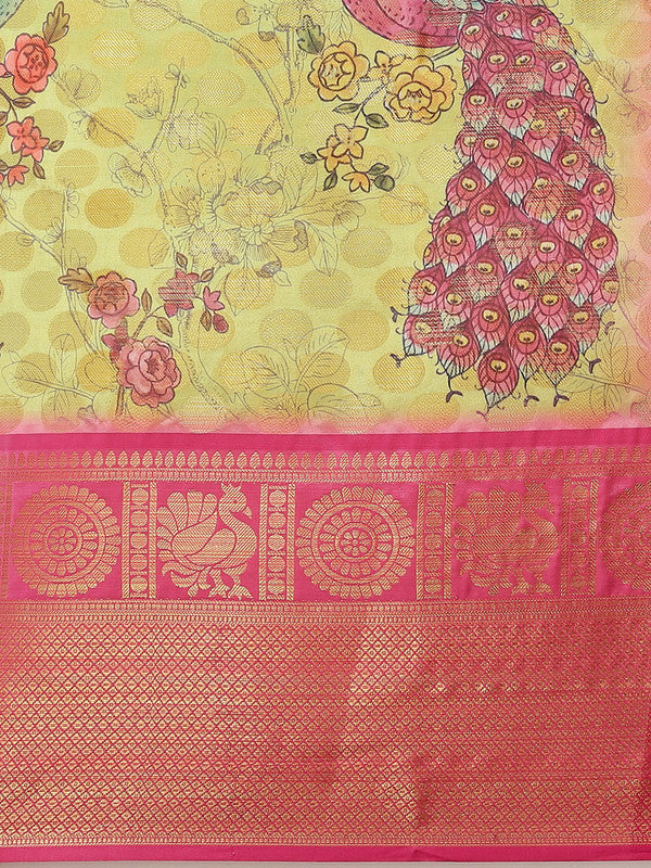 Green Art Silk Printed Polka Dots Saree with Unstitched Blouse - Hiral Fashion | Grocsy