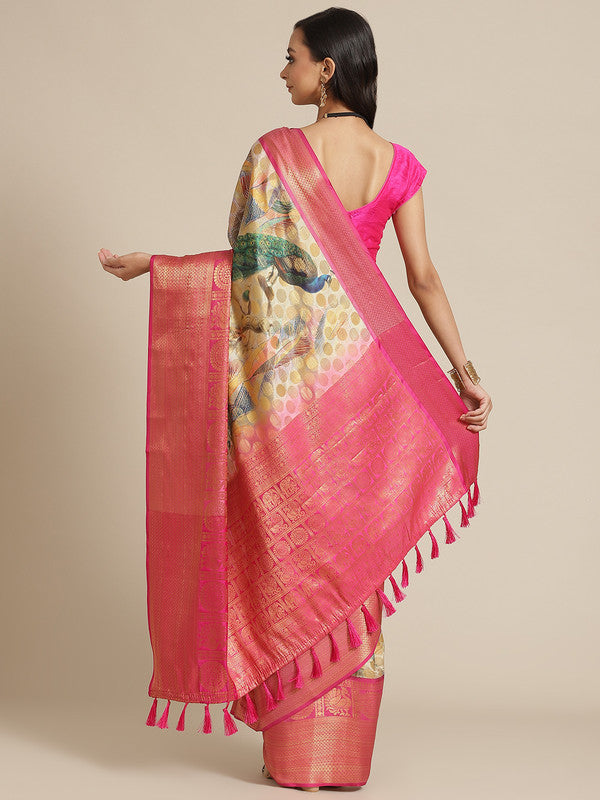 Multicolor Art Silk Printed Polka Dots Saree with Unstitched Blouse - Hiral Fashion | Grocsy