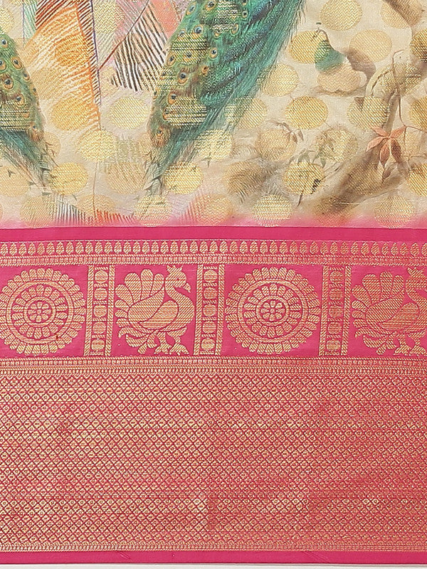 Multicolor Art Silk Printed Polka Dots Saree with Unstitched Blouse - Hiral Fashion | Grocsy