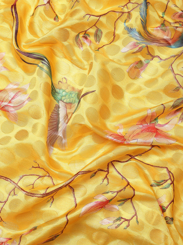 Yellow Art Silk Printed Polka Dots Saree with Unstitched Blouse - Hiral Fashion | Grocsy