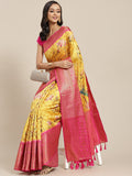 Yellow Art Silk Printed Polka Dots Saree with Unstitched Blouse - Hiral Fashion | Grocsy