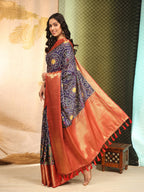 Blue Silk Blend Digital Print Bandhani Saree with Unstitched Blouse - Hiral Fashion | Grocsy