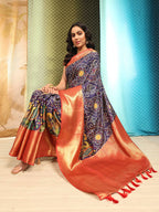 Blue Silk Blend Digital Print Bandhani Saree with Unstitched Blouse - Hiral Fashion | Grocsy