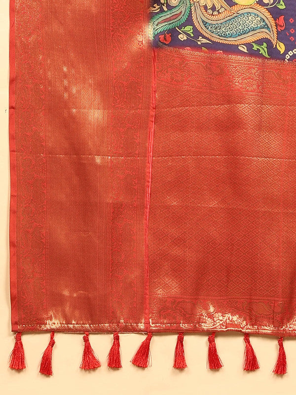 Blue Silk Blend Digital Print Bandhani Saree with Unstitched Blouse - Hiral Fashion | Grocsy
