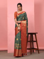 Green Silk Blend Digital Print Bandhani Saree with Unstitched Blouse - Hiral Fashion | Grocsy