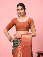 Green Silk Blend Digital Print Bandhani Saree with Unstitched Blouse - Hiral Fashion | Grocsy