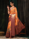Orange Silk Blend Digital Print Bandhani Saree with Unstitched Blouse - Hiral Fashion | Grocsy