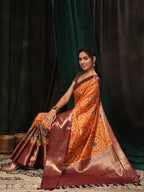 Orange Silk Blend Digital Print Bandhani Saree with Unstitched Blouse - Hiral Fashion | Grocsy