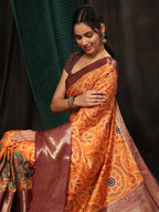 Orange Silk Blend Digital Print Bandhani Saree with Unstitched Blouse - Hiral Fashion | Grocsy