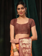Orange Silk Blend Digital Print Bandhani Saree with Unstitched Blouse - Hiral Fashion | Grocsy