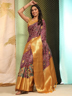 Purple Silk Blend Digital Print Bandhani Saree with Unstitched Blouse - Hiral Fashion | Grocsy