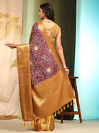 Purple Silk Blend Digital Print Bandhani Saree with Unstitched Blouse - Hiral Fashion | Grocsy