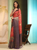 Red Silk Blend Digital Print Bandhani Saree with Unstitched Blouse - Hiral Fashion | Grocsy
