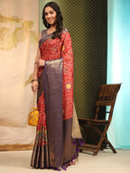 Red Silk Blend Digital Print Bandhani Saree with Unstitched Blouse - Hiral Fashion | Grocsy