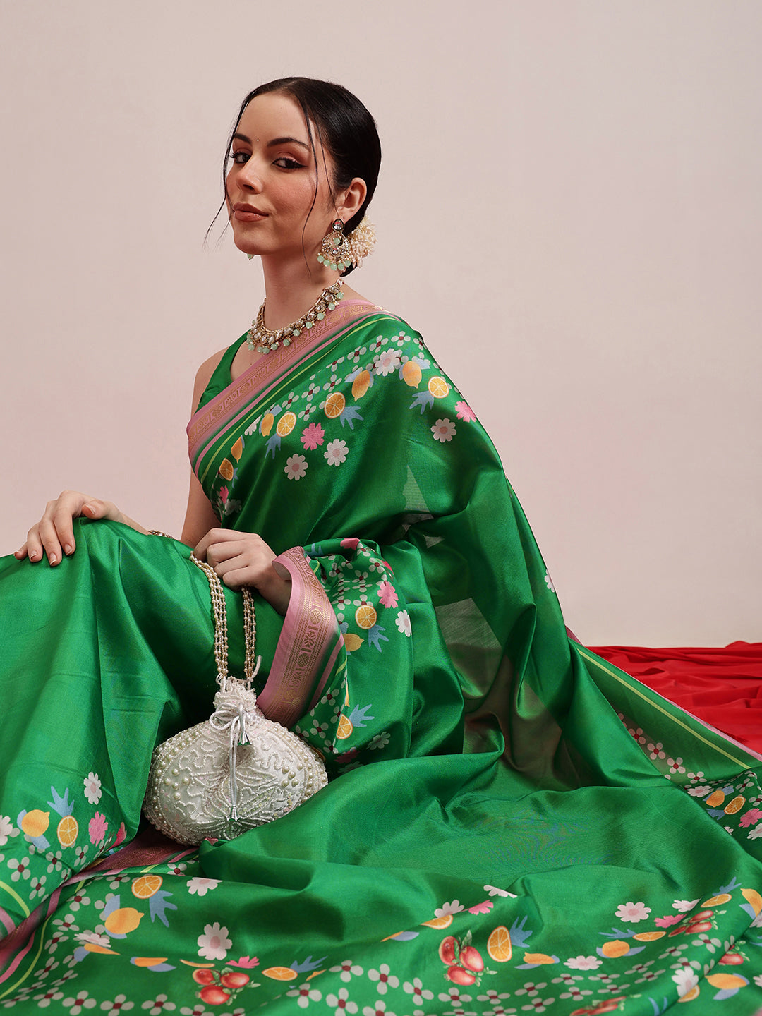 Hiral Fashion Green Banarasi Art Silk Abstract Digital Printed Saree | Grocsy