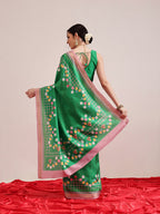 Hiral Fashion Green Banarasi Art Silk Abstract Digital Printed Saree | Grocsy