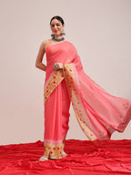 Hiral Fashion Pink Bollywood Mul Cotton Abstract Digital Printed Saree | Grocsy