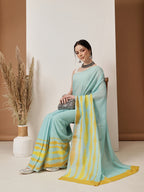 Hiral Fashion Teal Bollywood Mul Cotton Abstract Digital Printed Saree | Grocsy