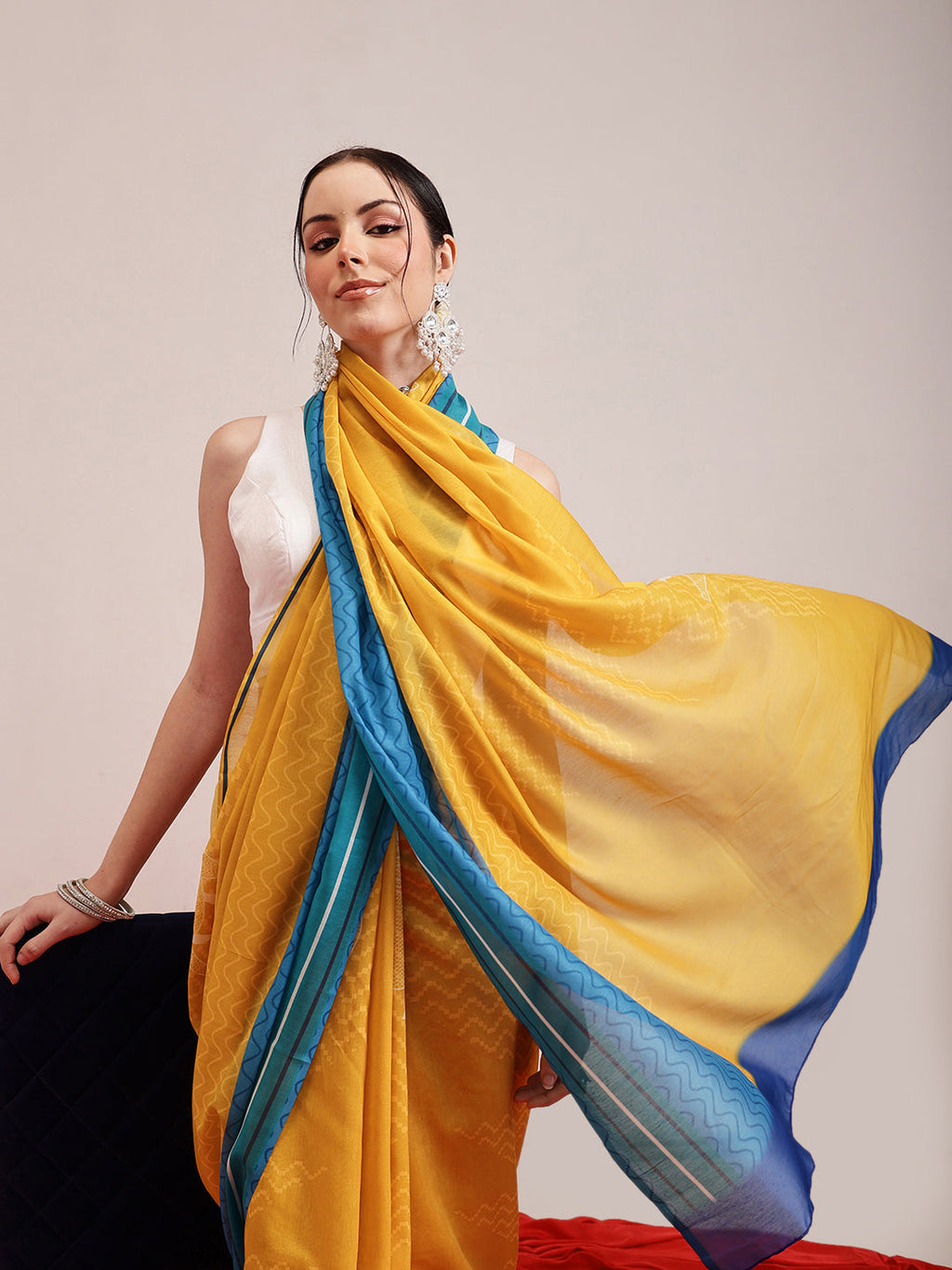 Hiral Fashion Yellow Bollywood Mul Cotton Abstract Digital Printed Saree | Grocsy
