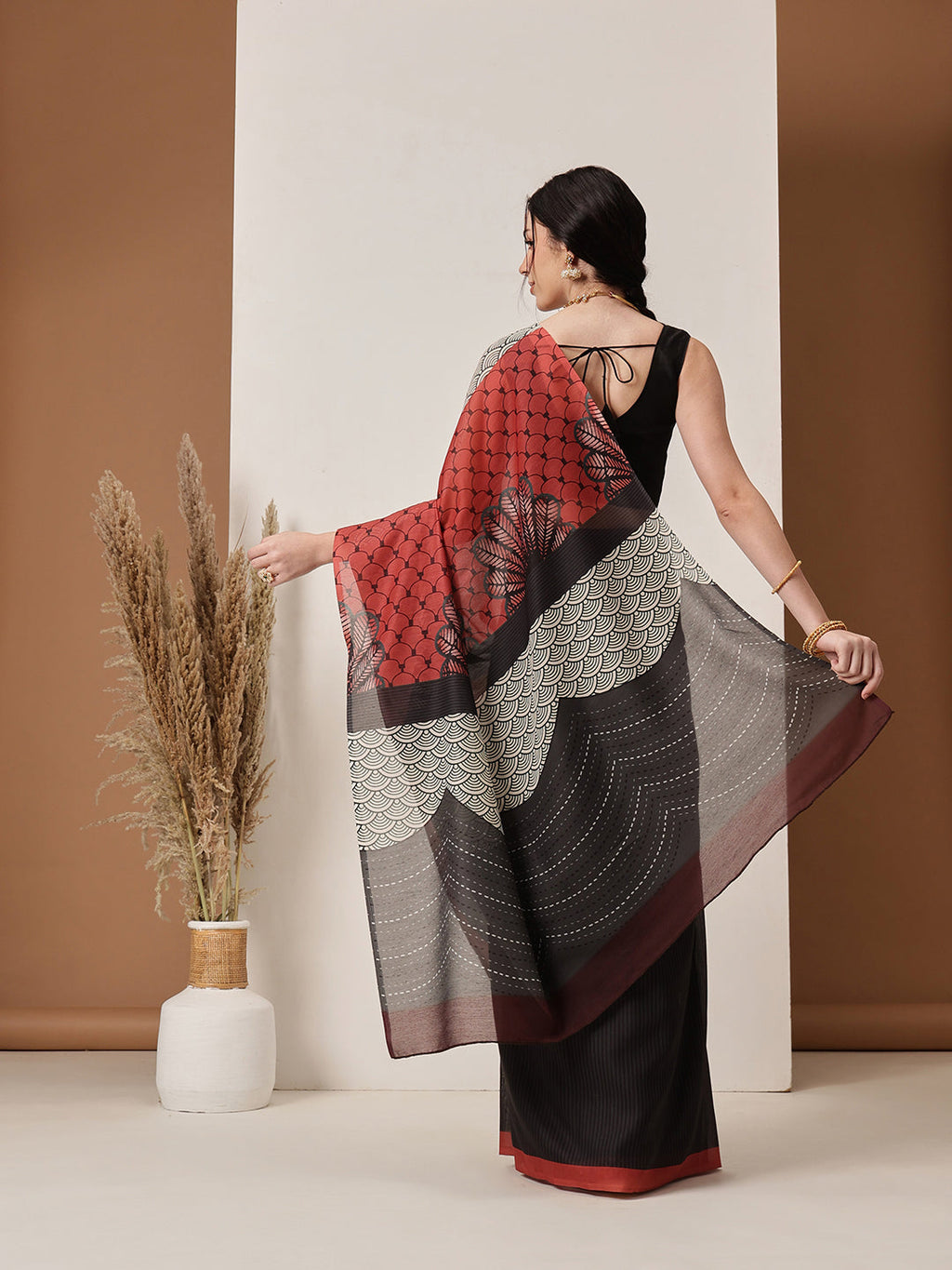 Hiral Fashion Black Bollywood Mul Cotton Stripes Digital Printed Saree | Grocsy