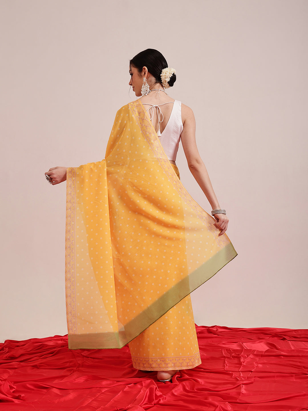 Hiral Fashion Mustard Bollywood Mul Cotton Polka Dots Digital Printed Saree | Grocsy