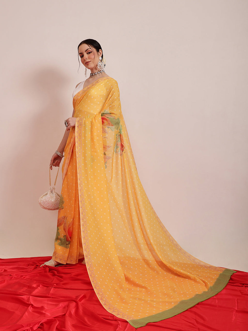 Hiral Fashion Mustard Bollywood Mul Cotton Polka Dots Digital Printed Saree | Grocsy
