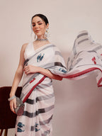 Hiral Fashion White Bollywood Mul Cotton Animal Print Digital Printed Saree | Grocsy