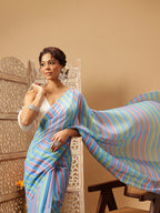 Hiral Fashion Blue Bollywood Mul Cotton Lahariya Digital Printed Saree | Grocsy