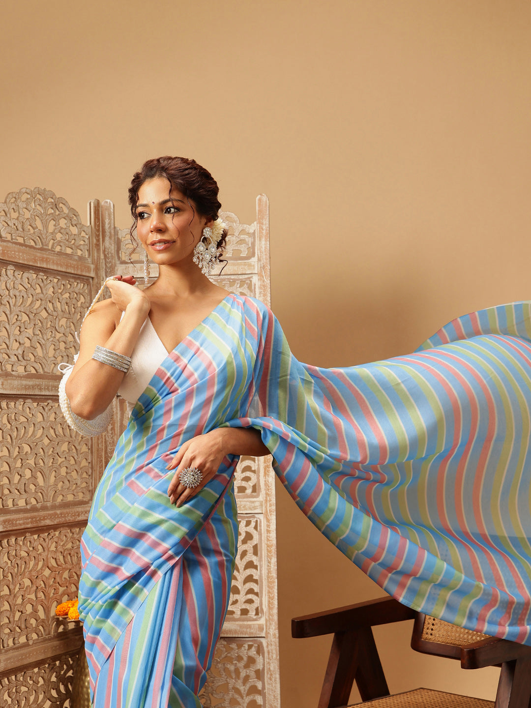 Hiral Fashion Blue Bollywood Mul Cotton Lahariya Digital Printed Saree | Grocsy